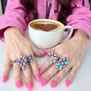 Sterling Silver Cotton Candy Dahlia Adjustable Ring | Rodeo Festival Wear